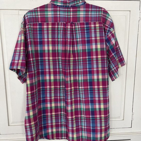 Lands End Short Sleeve Button Down Shirt Mens XXL Plaid casual Traditional Fit - Picture 4 of 5